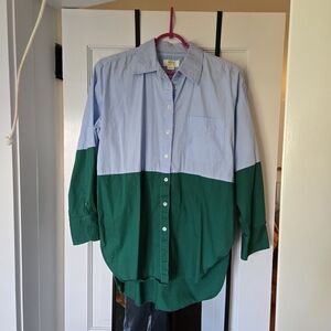 Maeve Color-Block Two-Tone Blue and Green Oversized Shirt - S